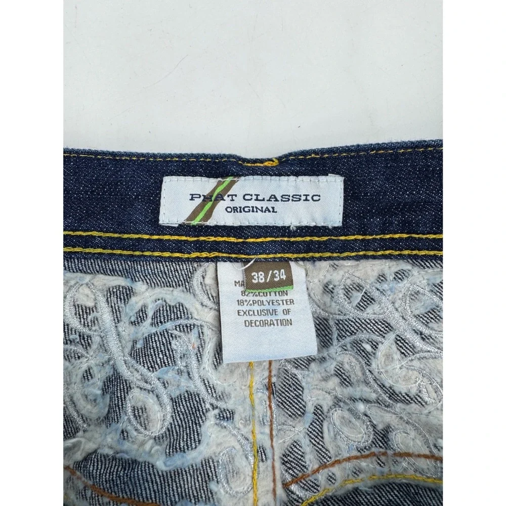 Phat Classic Original‎ Mens Dark Wash Embroidered Y2K Streetwear Jeans 38x34